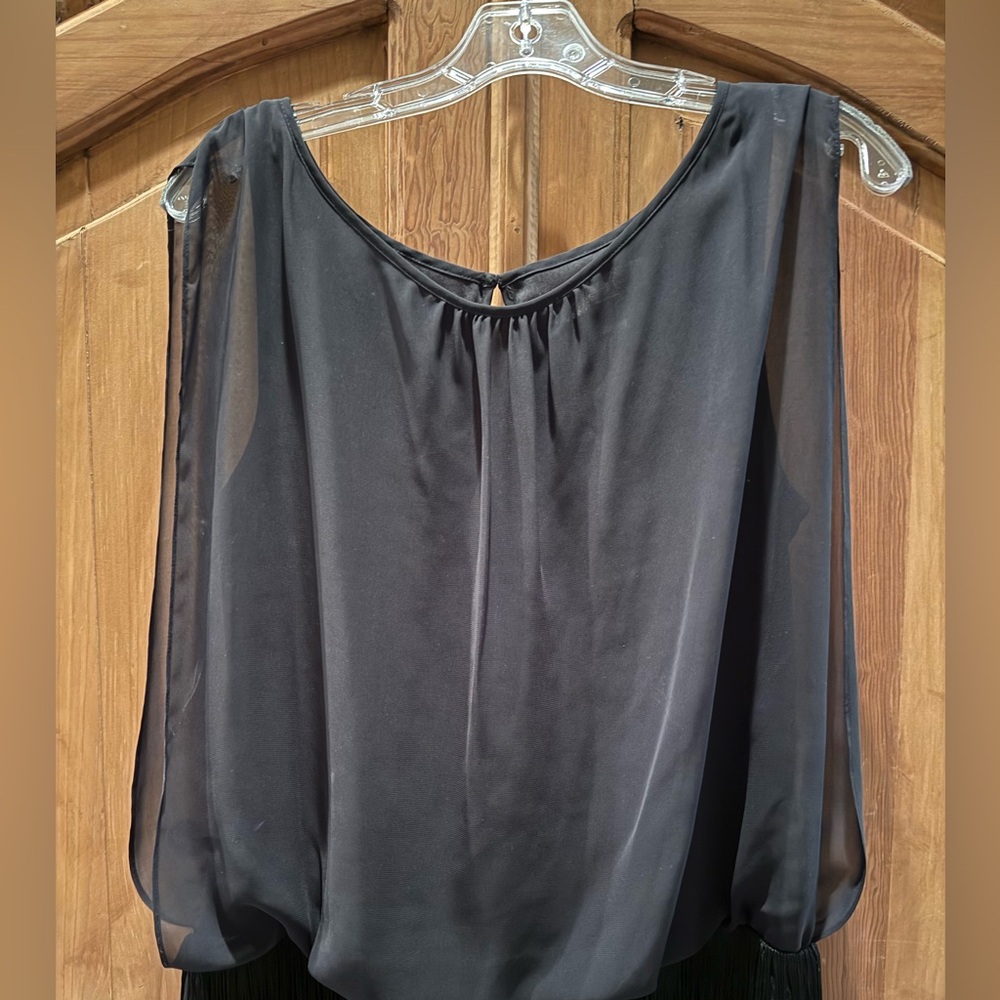 Aidan by Aidan Mattox Black Blouson Fringe Detail Keyhole Dress Size 8 US - Picture 5 of 12